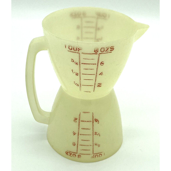 Vintage Tupperware Double Cup Measuring cup Plastic red lettering Dry Wet - Picture 4 of 8